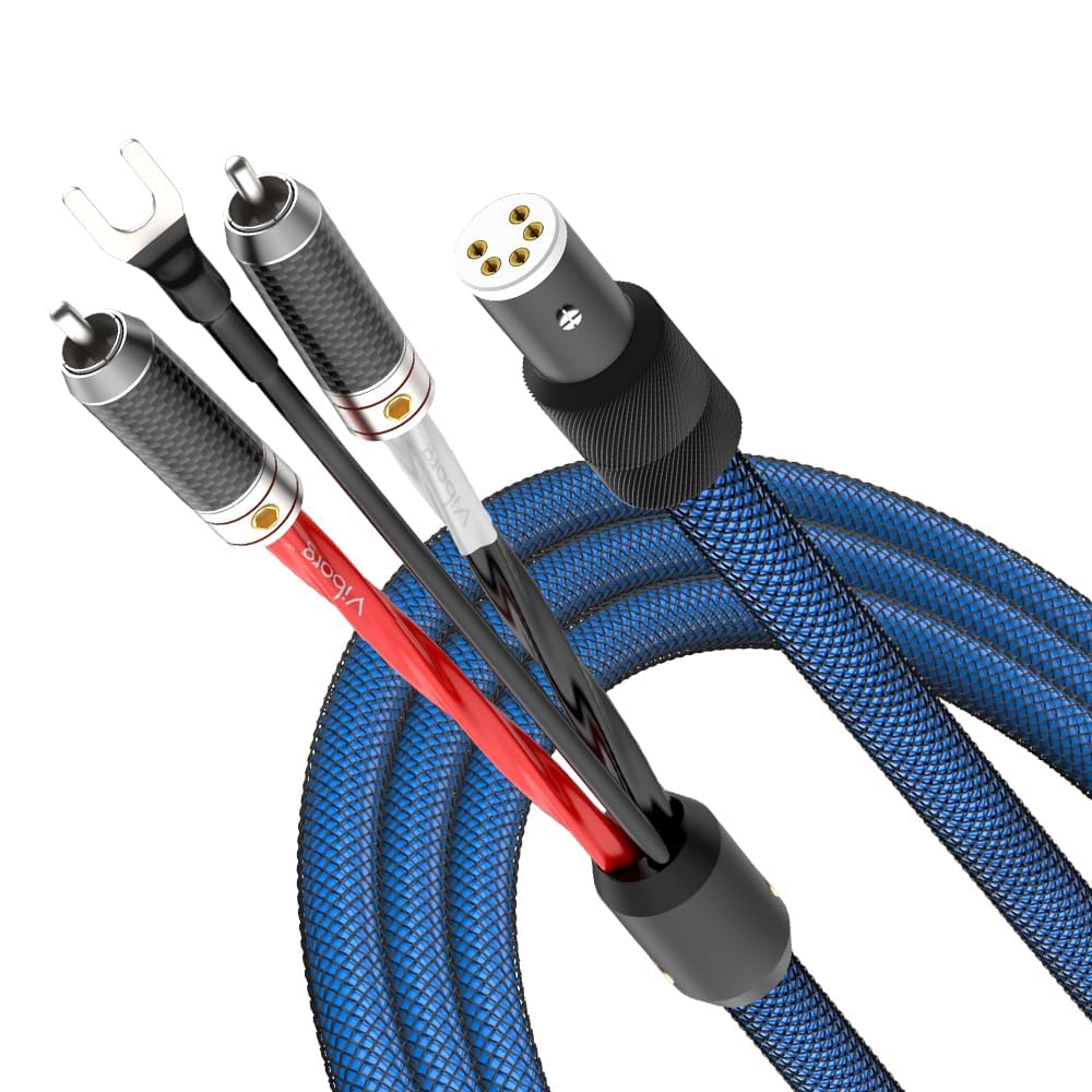 Photo 1 of Viborg LC800 Tonearm Cable (5N OFC Silver Plated) 5 Pin DIN to 2RCAs Phono Wire Turntables Analog Cable with Rhodium Plated RCA Plug (3.3FT/1M)