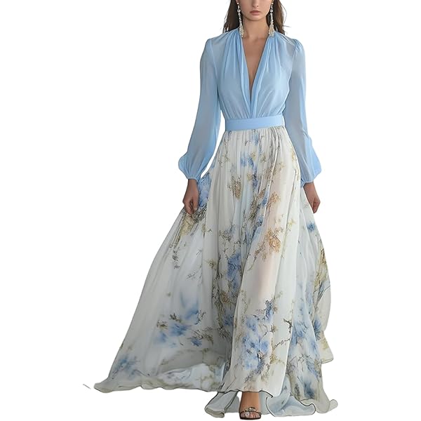 マイラン Volume Sleeve Maxi Dress Sea Blue Light Blue Chiffon Long Sleeve Maxi Dress – PinkBlush