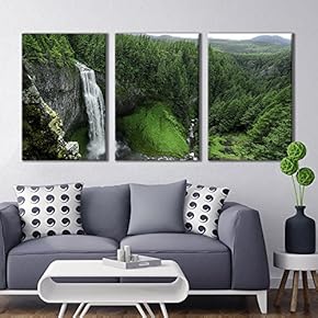 3 Panel Canvas Wall Art - Majestic Natural Landscape Triptych Canvas Series - Waterfall in Rainforest - Giclee Print Gallery Wrap Modern Home Art Ready to Hang - 16"x24" x 3 Panels
