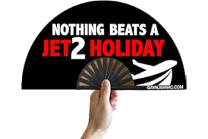 PandaTak Pride Festival Handheld Fan – Large 13" Bamboo Hand Fan Foldable with UV Reactive Ink – Funny Rave Accessory for Parties, Concerts, and Festival Outfits (Jet2 Holiday)