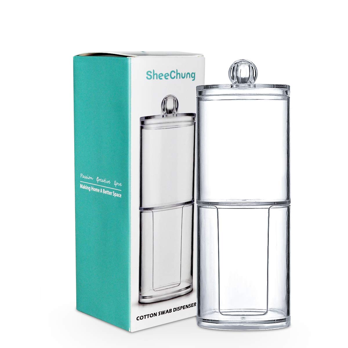 SheeChung Qtip Holder Dispenser Set Apothecary Jars Bathroom Clear