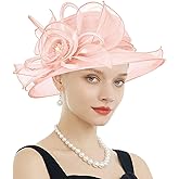 RZTA Women's Kentucky Derby Church Dress Hat Wide Brim Leaf Flower Bridal Shower Hat