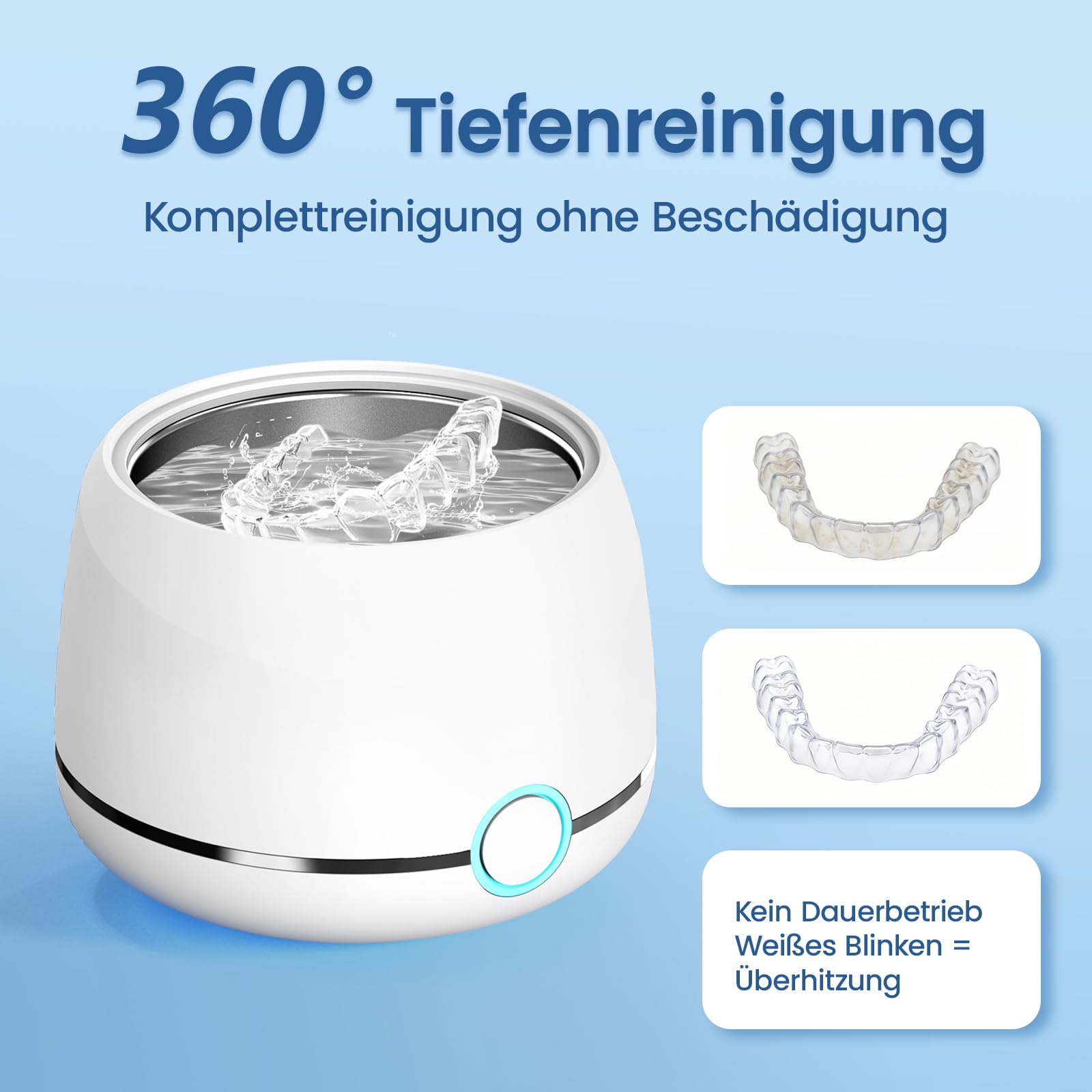 Ultraschallreinigungsgerät, U-VKK 45000 Hz Ultraschallreiniger, für zahnschiene reinigung, mit zwei Modi, geeignet für Retainer, Zahnspangen, Zahnbürstenköpfe, Prothesen, Schmuck usw 4