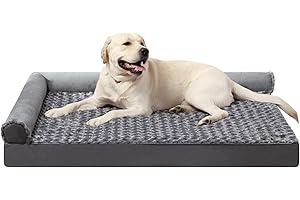 MIHIKK Orthopedic Pet Bed Deluxe Plush L-Shaped Couch with Waterproof Lining Bolster Sleeping Sofa with Removable Washable Cover & Nonskid Bottom for Extra Large Dogs, Gray