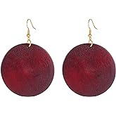 SMALLLOVE Wooden Hoop Earrings for Women Retro Black African Bohemian Wood Teardrop Geometric Lightweight Dangle Drop Earrings