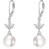 VONALA Pearl Earrings for Women 925 Sterling Silver Pearl Crystal Earrings Drop Dangle Leverback Jewelry Wendding Party Gifts for Her