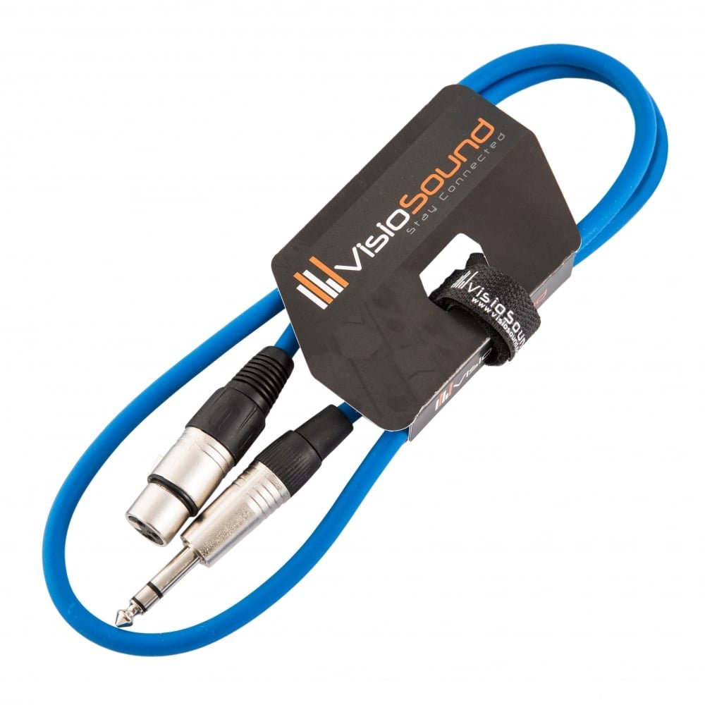 VisioSound Female XLR to 6.35mm Stereo TRS Jack Lead/Balanced Signal/Audio Patch Cable 1m Blue