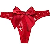 OYOANGLE Women's Bow Sheer G-Strings Low Rise Thong Panties Underwear