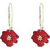 Just Follow Rhinestone Crystal Floral Dangle Drop Earrings for Women Long Sparkling Bridal Wedding Party Jewelry Vintage Statement Earrings