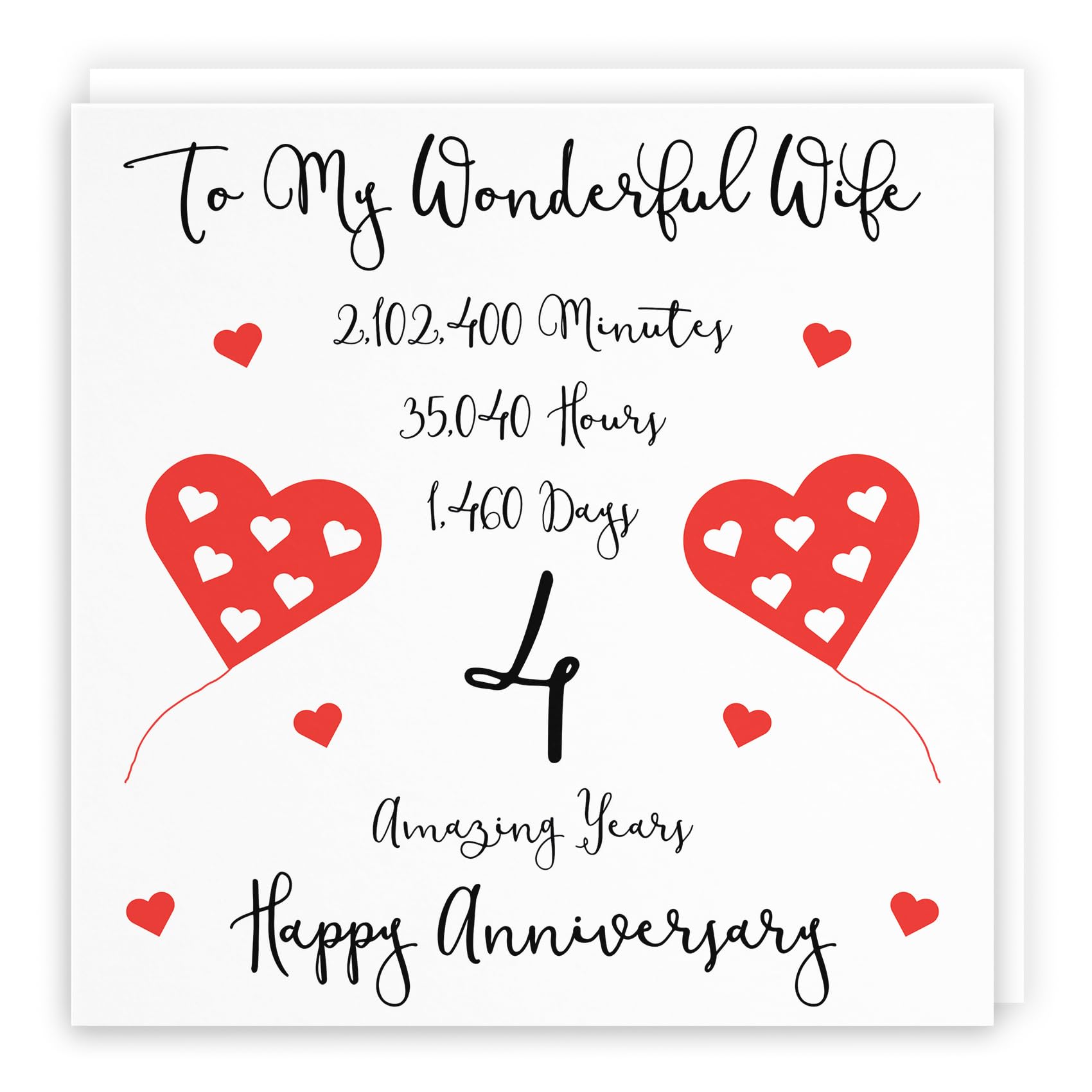 Hunts England - Romantic Wife 4th Wedding Anniversary Card - To My Wonderful Wife - 4 Amazing Years - Timeless Collection - Cute Fun Card — image 1