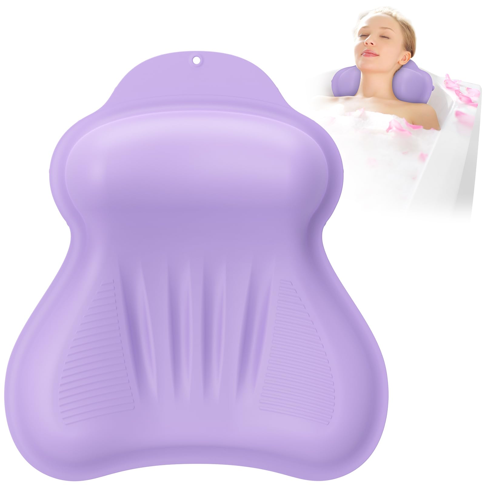 Photo 1 of Silicone Bath Pillow, New Material Bath Pillows for Tub Head Neck and Back Support, Bath Tub Pillow with 4D Press Inflatable Airbag and Non-Slip Strong Suction Cup, Quick-Drying, Easy to Store, Purple