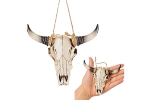 LZWCOWMOO Halloween Cow Skull Wall Decor,Dearded Dragon Tank Decor Flooring Accessories, Mini Cow Skull with Horns, Cow Head Skull with Rope, Fish Tanks, Cars, Etc.(Black)
