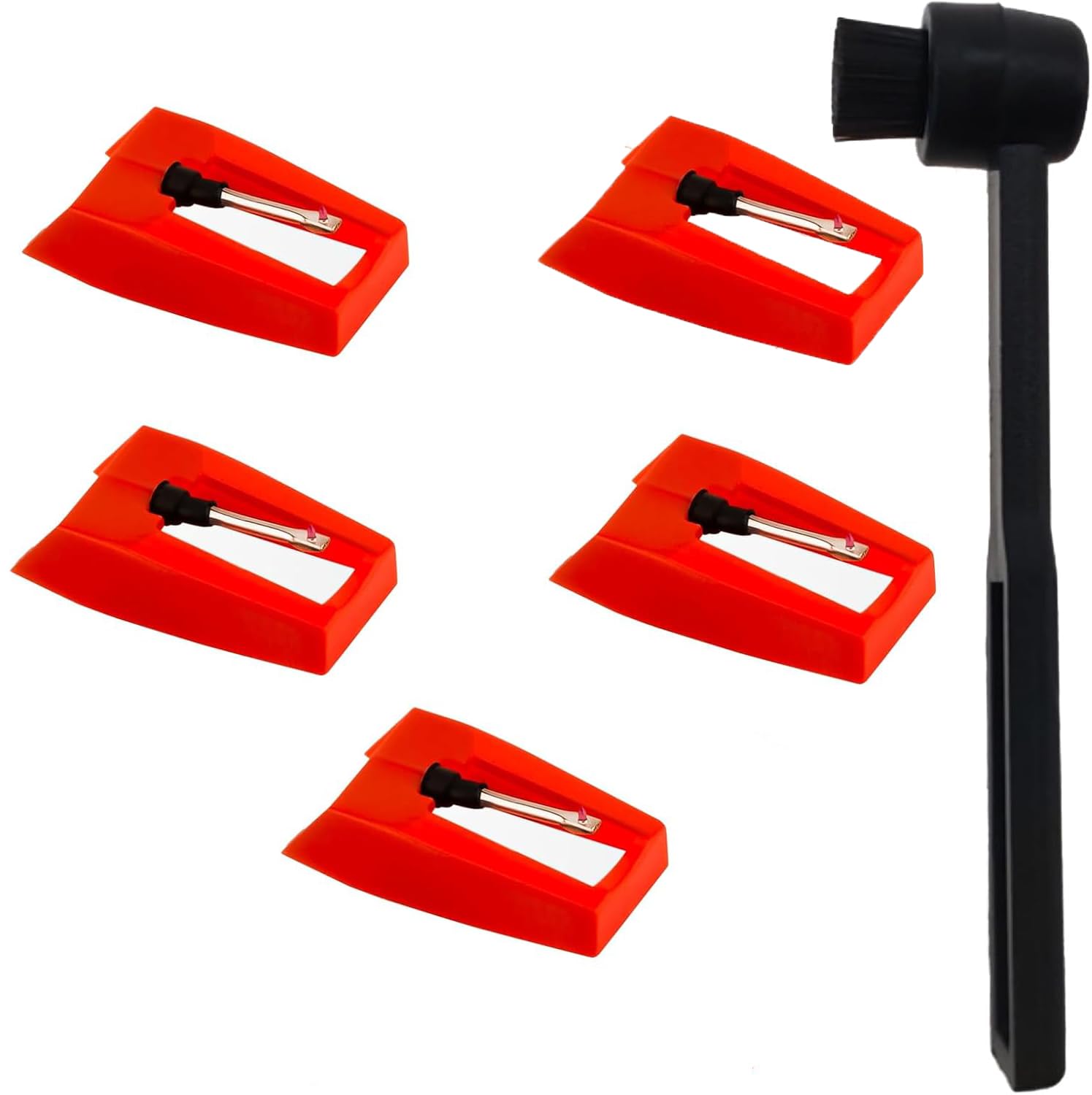 Record Player Needle, 5 Pcs Record Player Stylus and 1 Piece Cleaning Brush, Easy to Use Crosley Record Player Needle, Turntable Needles Used for Installation On The Tape Recorder Needle