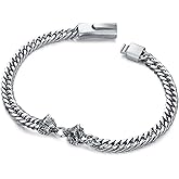 Hagkew Lion/Wolf Bracelet for Men 925 Sterling Silver Lion Head Cuban Chain Bracelet Clasp Cuban Chain Link Biker Party Jewelry Bracelet Gift for Dad Men