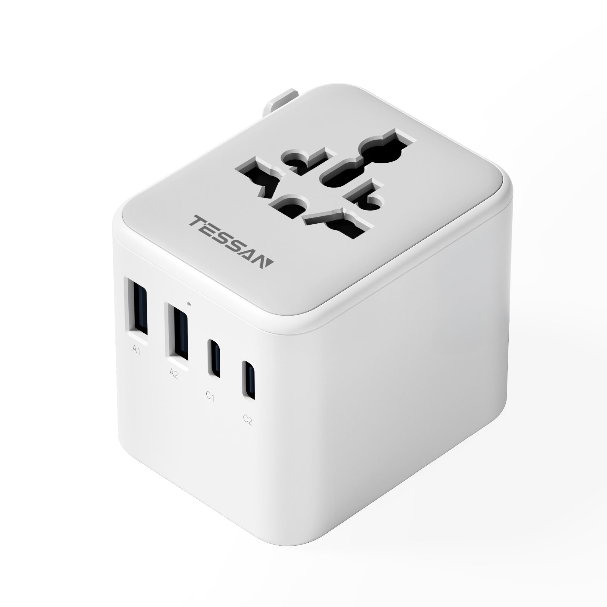 TESSAN Universal Travel Adapter Worldwide with 2 USB C and 2 USB A Ports, Universal Plug Adaptor UK to World, International Adapter for EU, USA, UK, Australia, Thailand etc. not a Voltage Converter