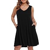 BELAROI Women Casual Summer Beach Dresses Plus Size Sundress V Neck Pockets Swing Tank Dress Cover Ups