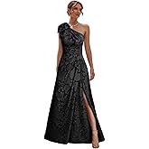 Dansiuey One Shoulder Mother of The Bride Dresses for Women Lace Floral Long Formal Dress with Bow