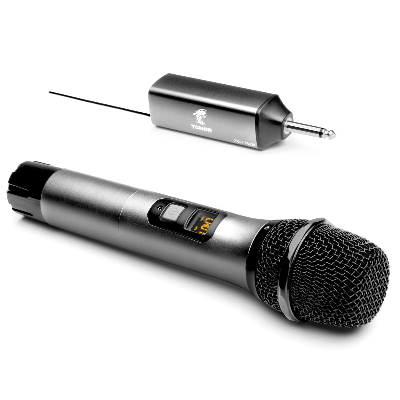 TONOR Wireless Microphone, UHF Metal Cordless Handheld Mic System with Rechargeable Receiver, 1/4” Output for Amplifier, PA System, Singing Karaoke Machine, 60 m (TW620), Grey