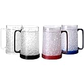 Double Wall Gel Frosty Freezer Ice Mugs 16oz Set of 4 (White black red and blue)