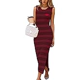 Allifewithu Women's Long Sweater Dress Sleeveless Crew Neck Side Split Soft Bodycon Knit Dress