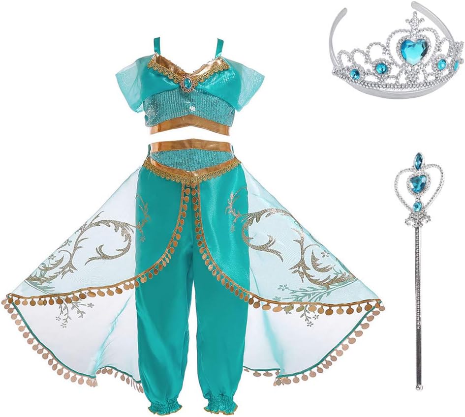 Amazon アラジン ジャスミン コスプレ 子供 ドレス プリンセスなりきり アラビア風お姫様 ハロウィン衣装 ジャスミンコスチューム 仮装 ハロウイン クリスマス 文化祭 女の子 女児 キッズドレス 110 150cm キッズコスチューム おもちゃ