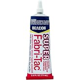 Beacon Super Fabri-Tac Professional Grade Fabric Adhesive, 2.5 oz | Fast Grab &bull; Quick-Drying &bull; Crystal Clear &bull; Permanent &bull; Bonds Canvas, Leather, Denim and Wood