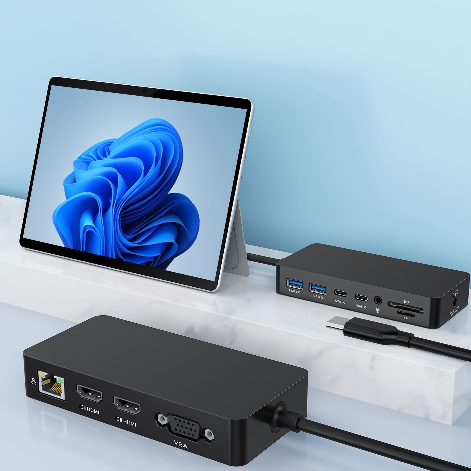 Photo 1 of New Thunderbolt 4 Dock Dual HDMI+VGA with Power Adapter Compatible with Surface Pro 12/11/10/9/8/X/7+/7, Surface Laptop 7/6/5/4/3, Surface Go 4/3/2/1, Surface Laptop Go 3/2/1, Surface Book 3/2