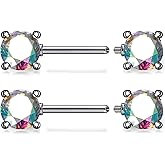 Kadogohno F136 Titanium Multicolor Round CZ 14g Nipple Barbell Rings Piercing Jewelry Internally Threaded for Women Hypoallergenic