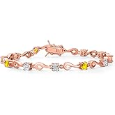 Gem Stone King 18K Rose Gold Plated Silver White Moissanite and Yellow Sapphire and White Lab Grown Diamond Bracelet For Women (2.61 Cttw, Gemstone Birthstone, Round 4MM, 7.5 Inch)