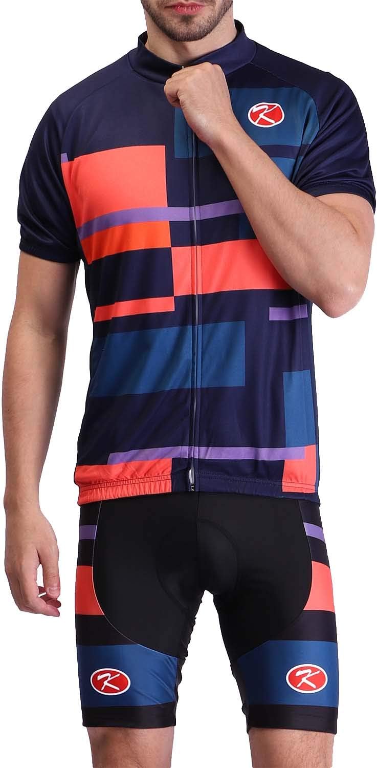 Knowtek Men's Cycling Jersey Set,Bicycle Short Sleeve Quick Dry Breathable Shirt+Bib Cushion Padded Shorts