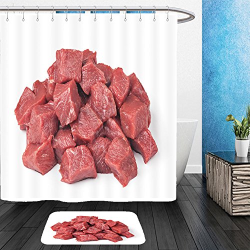 Vanfan Bathroom 2Â Suits 1 Shower Curtains & Â 1 Floor Mats raw beef meat isolated on white 255067381 From Bath room