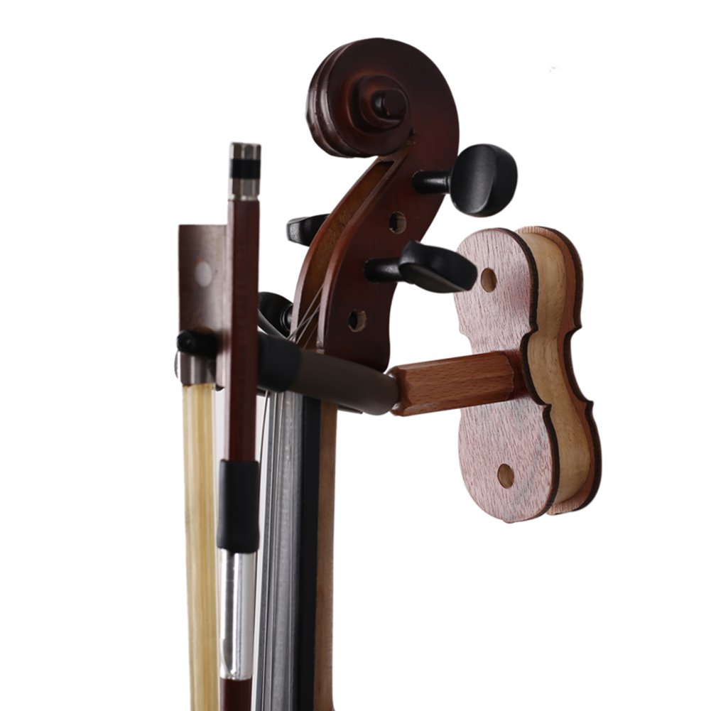 Hardwood Violin Hanger, Wood Grain Violin hook with Bow Hanger for Home & Studio Wall Mount Use