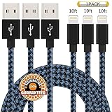 Suanna iPhone Cable 3Pack 10FT Nylon Braided Certified Lightning to USB iPhone Charger Cord for iPhone X 8 7 Plus 6S 6 SE 5S 5C 5, iPad 2 3 4 Mini Air Pro, iPod Nano 7 (Black Blue)