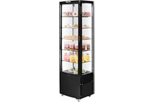 VEVOR Refrigerated Display Case, 9.8 Cu.Ft./278L Large Pastry Display Case, 5-Tier Commercial Display Refrigerator with LED Lighting, TURBO Cooling, Frost-Free Air-Cooling, for Bakery