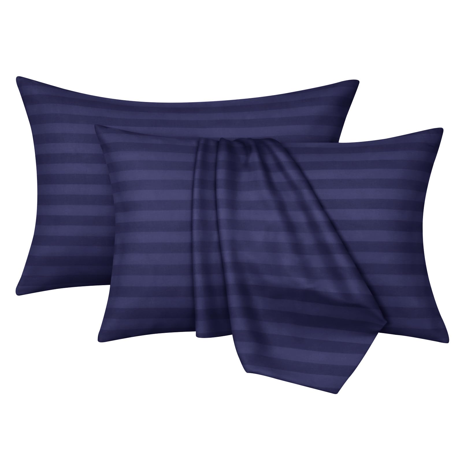 Moonlight Bedding Pillow cases 2 pack - Navy Stripe 50x75cm Luxury Pillowcase 100% Microfiber Hotel Quality Pillow Cover - Super Soft and Breathable Pillow Case