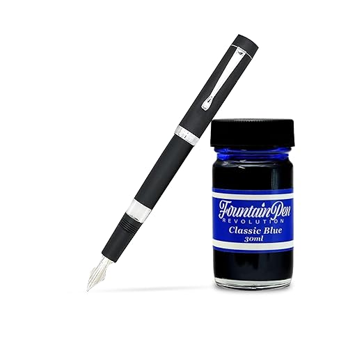 FPR Jaipur V2 Fountain Pens for Writing w/Blue Ink Bottle – Piston Filled  Refillable, Stainless Steel Ultra Flex Nib Calligraphy Fountain Pens