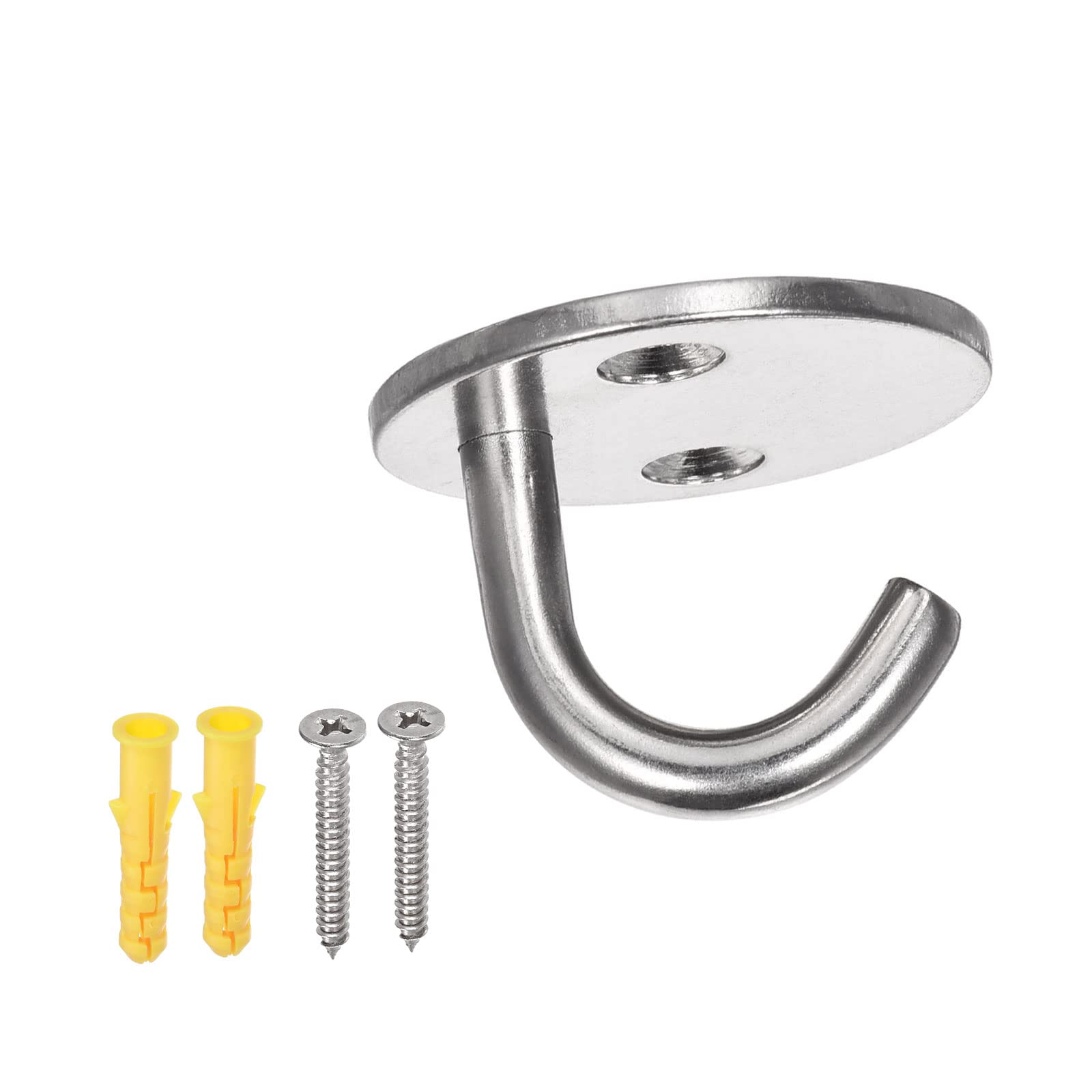 YOKIVE 1Set/6Pcs Ceiling Hanging Hook, 304 Stainless Steel Hook with Round Plate Hanging Plant, Great for Office, Home, Kitchen (Silver, 1.6x1.2-Inch)
