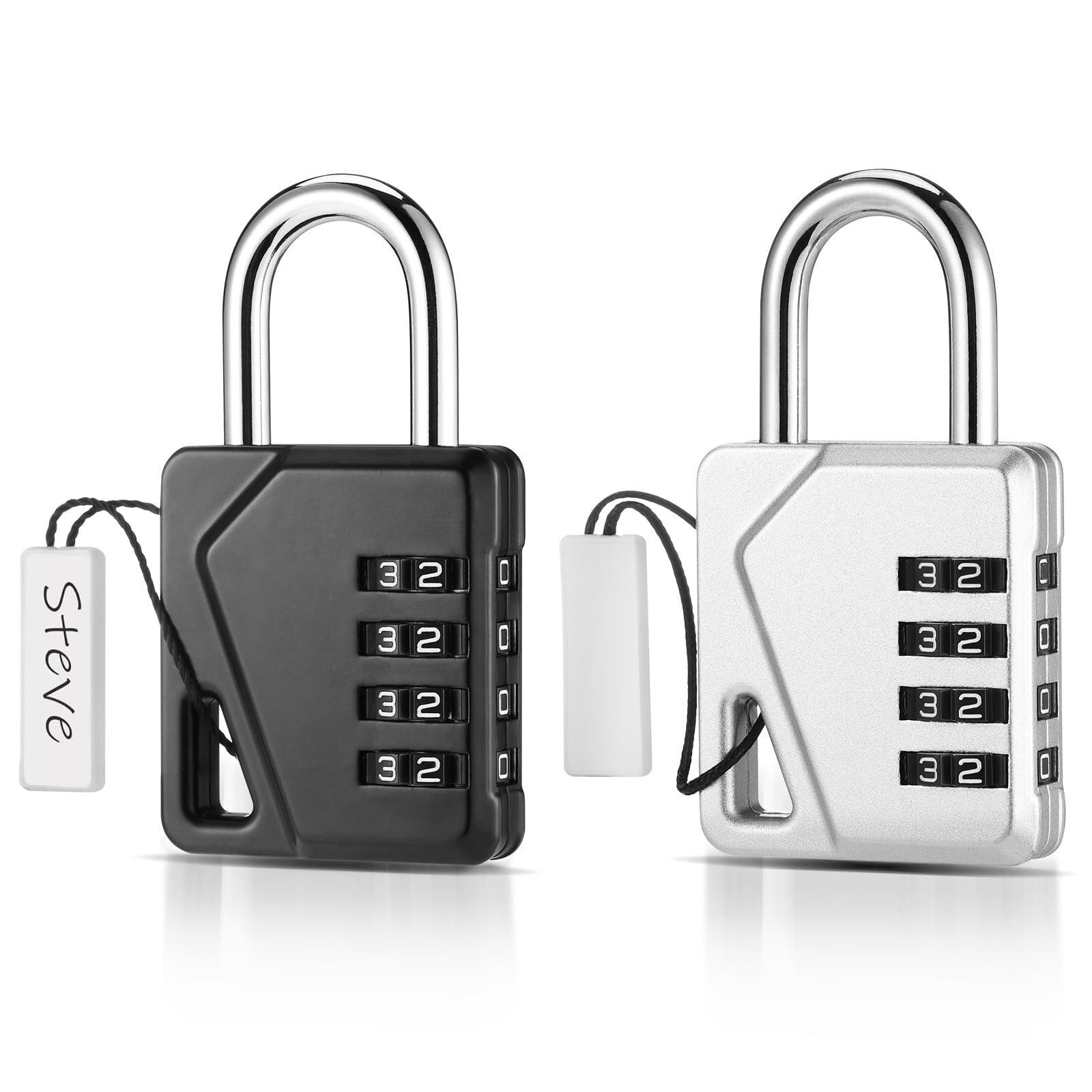 2Pcs Combination Padlock, Locker Padlocks with DIY Name Tags, Heavy Duty Gym Locker Padlocks, Waterproof Padlock with Code, Rusproof Pad Lock for Gym-Locker Shool Boxes Gate Shed (Black Silver)