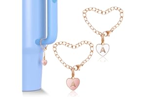 OriJoy Letter Charm Accessories for Stanley Cup, 2PCS Name ID Letter Handle Charm for Stanley/Simple Modern Tumbler, Heart Shape Initial Identification Charms