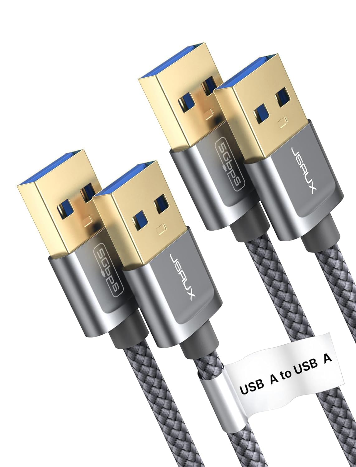 JSAUX USB 3.0 A Male to Male cable, [2-pack/1M+2M] 5Gbps SuperSpeed Data Transfer Cable Gold Plated Compatible with External Hard Drive, Blu-ray, Printer,Camera,DVD, etc-Grey