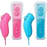 FASIGO Remote Controller with Nunchuck, Compatible with Nintendo Wii/Wii U, 2 Pack (Pink & Blue)