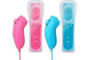 FASIGO Remote Controller with Nunchuck, Compatible with Nintendo Wii/Wii U, 2 Pack (Pink & Blue)