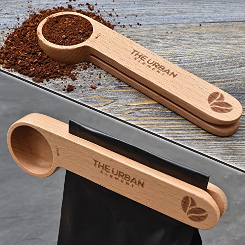 Wooden Coffee Scoop and Bag Clip 1 Tablespoon Solid Beech Wood