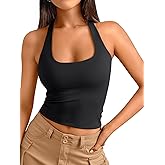 Trendy Queen Halter Tops for Women 2026 Summer Going Out Tops Backless Crop Sleeveless Workout Shirts Cute Y2k Clothes