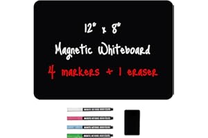 Magnetic Black Dry Erase Board for Fridge with Bright Neon Chalk Markers (12x8) - 4 Liquid Blackboard Markers with Magnet, Sm