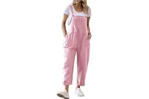 Generic Womens Linen Jumpsuits Sleeveless Casual Baggy Overalls Summer Bib Rompers with Pockets Loose Comfy Work Outfits