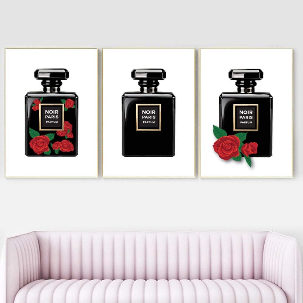 Fashion Perfume Bottle Art Prints with Red Roses Floral Gallery Modern