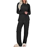 ANRABESS Womens 2 Piece Lounge Pajama Sets Ribbed Knit Long Sleeve Tunic Tops Matching Pants Casual Fall Sleepwear Outfits