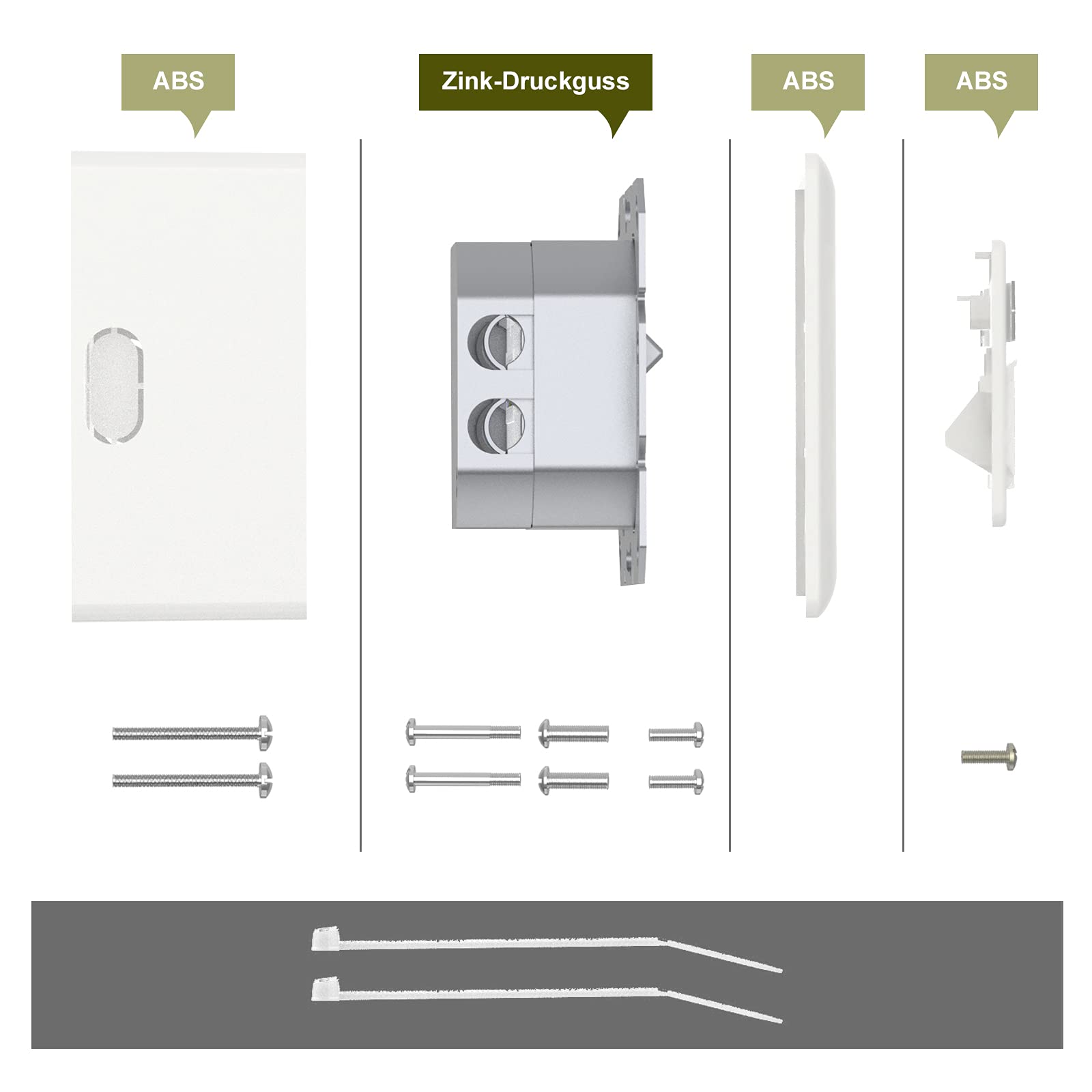 VCELINK Netzwerkdose CAT6A, 10 Gigabit 2 x RJ45 Port LAN Dose für Aufputz oder Unterputz, Geschirmt RJ45 Aufputzdose 500 MHz, POE, CAT6 CAT5, EIA/TIA T568A&B, Weiß, 1 Stück 2
