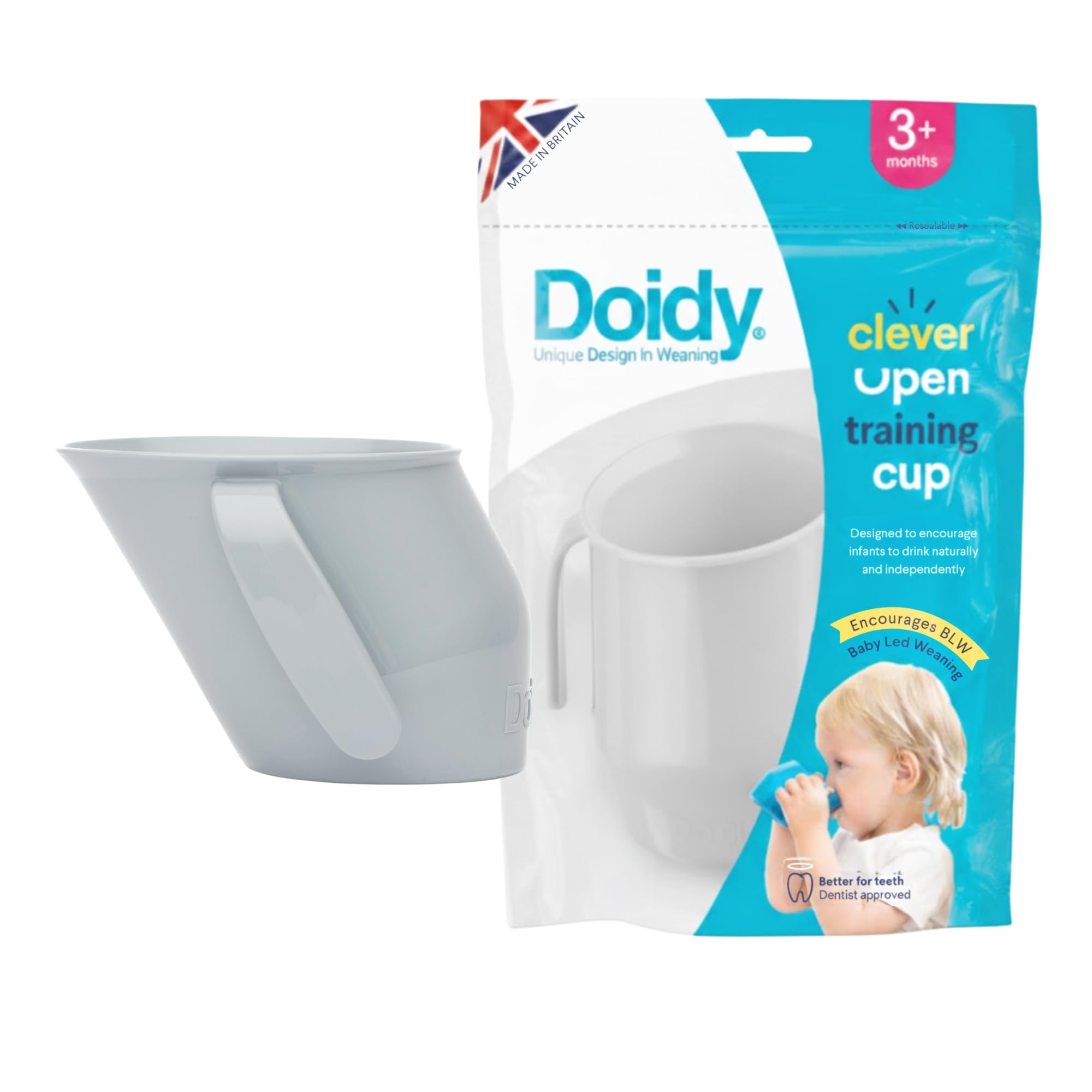 Doidy Cup, Open Cup for Training Baby 6 Months-3 Years, 200ml, Slanted Weaning Cup with Handles for Learning to Drink, BPA Free (Grey)